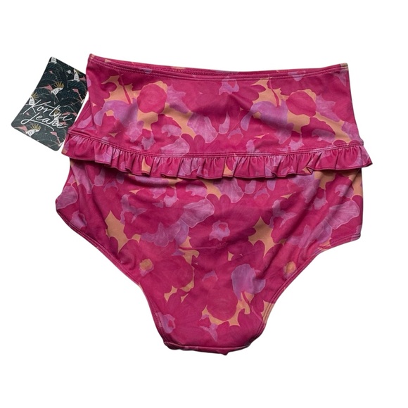 NWT Kortni Jeane High-Waisted Floral Bikini Bottoms Size S Pink Blooms Ruffle - Picture 2 of 8